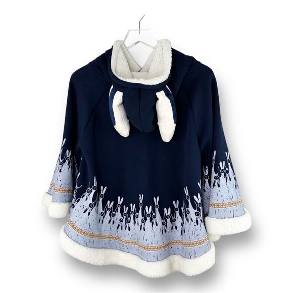 Japanese Style Mori Girl Cute Cartoon Rabbit Ear Loose Cozy Lined Hooded‎ Cape - Picture 2 of 12